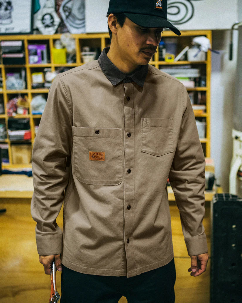 volcom dress shirt Volcom Debasser Long Sleeve Shirt Teak / M